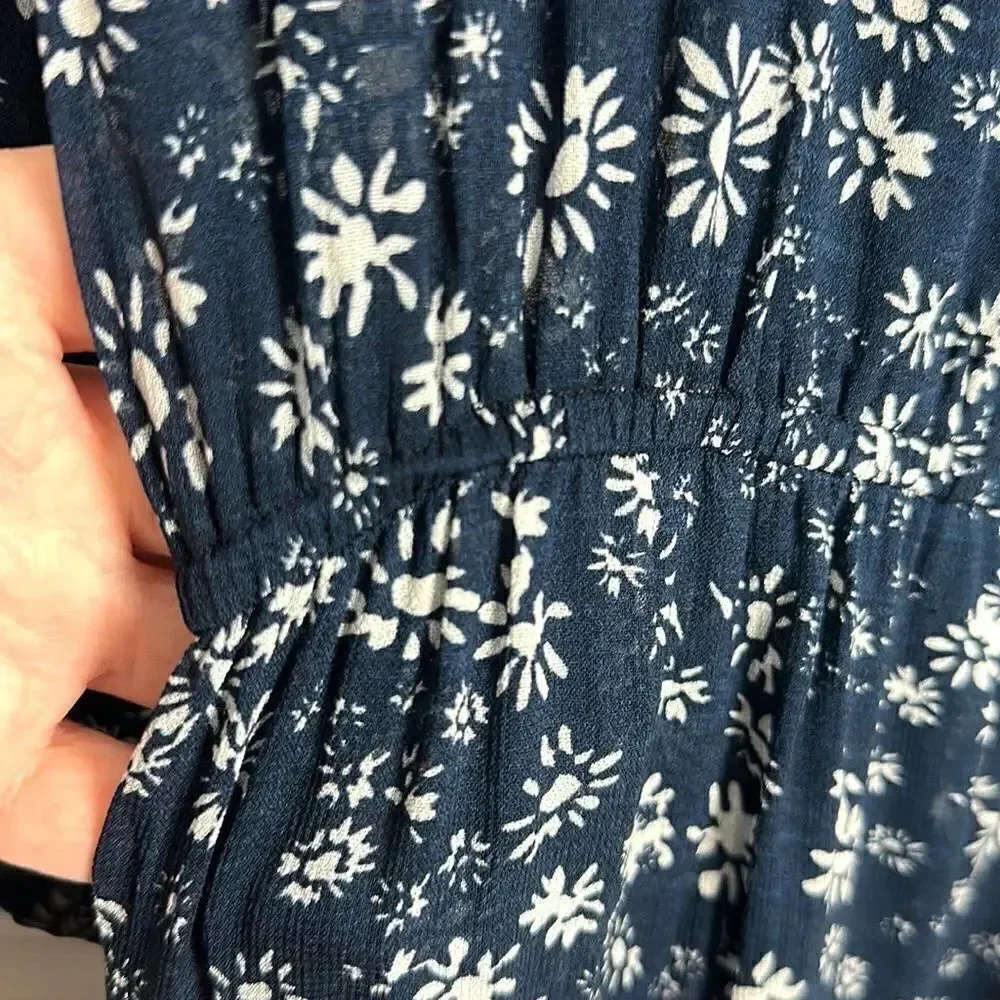 Free People Wallflower Midi Chiffon Dress Navy/White Flared Semi Sheer size S